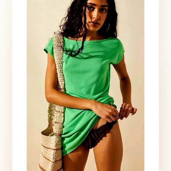 NWT Free People Beach Rosalia Jersey Low Back Mini Dress Emerald Bay Size Small - Picture 4 of 9